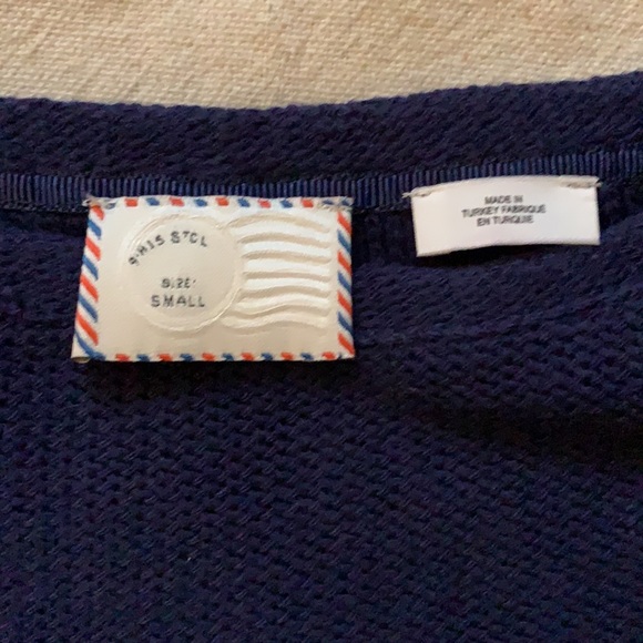Anthropologie Postmark Navy Stockinette Drop Sleeve Pullover Small Lace - Picture 4 of 6